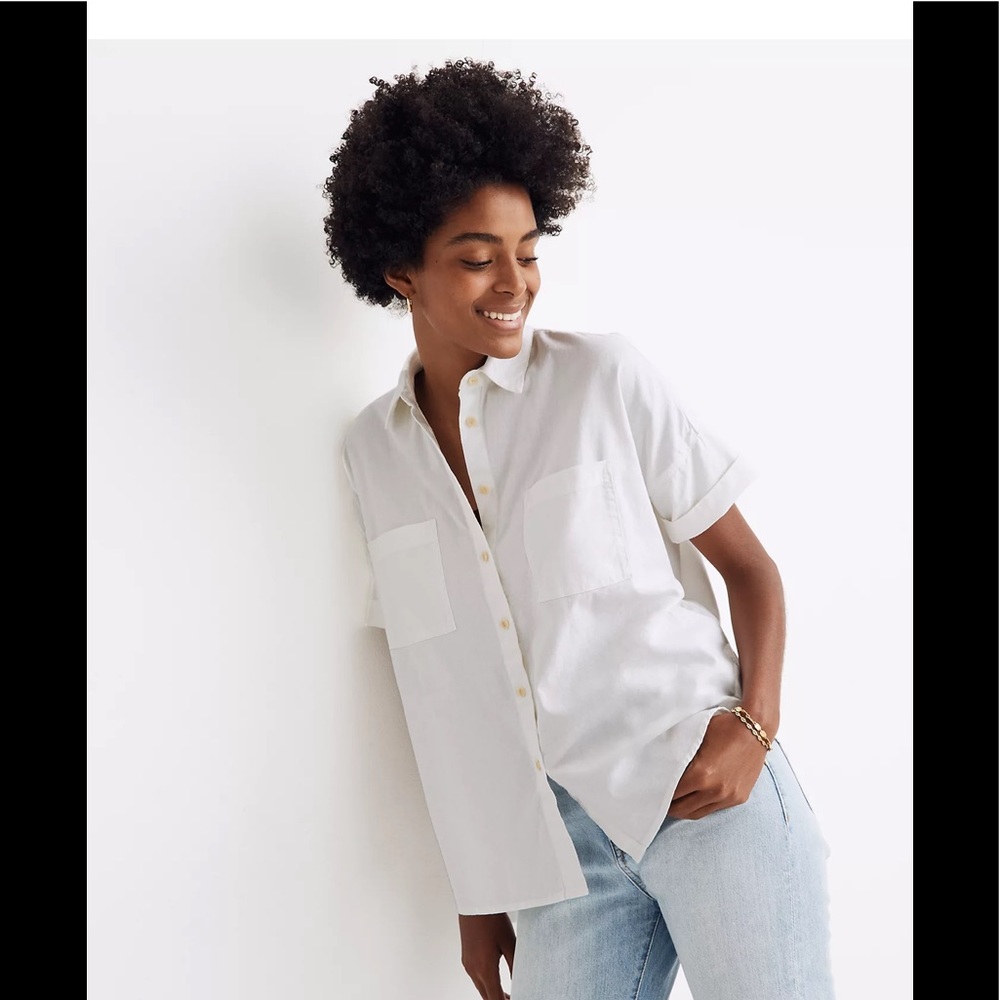 MADEWELL COTTON COURIER BUTTON DOWN SHORT SLEEVE SHIRT SIZE MEDIUM